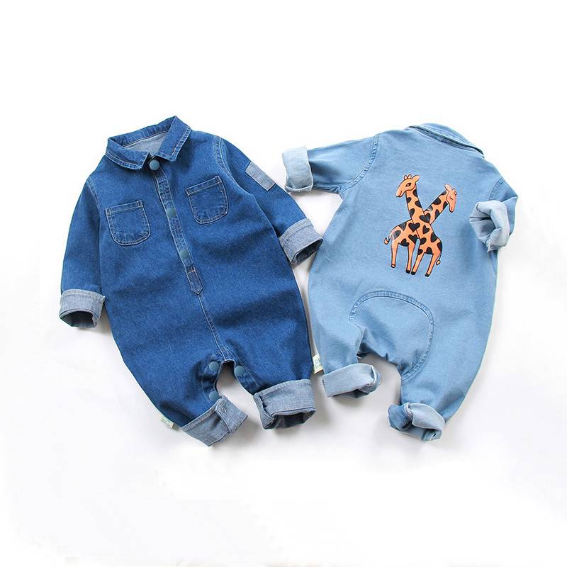 Wholesale High Quality Infant Baby Boy Clothes Romper Wholesale Cheap Cotton Baby Denim Romper Giraffe Pattern Baby Bodysuits