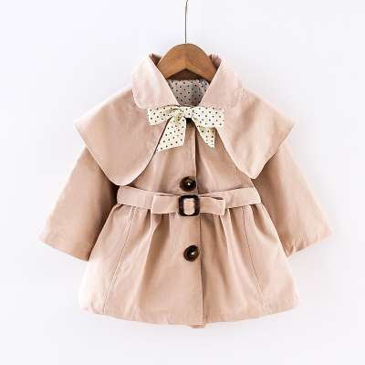 Spring coat small girls cute bow Lotus leaf collar trench Corset smocked 2 years little girls clothes coat ins hot selling