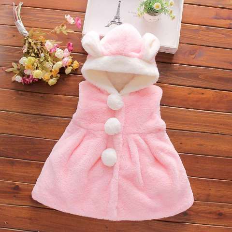 Toddler Little Girls cute cotton vest rabbit ear hooded pink pretty sleeveless small girls coat vest winter warm clothes